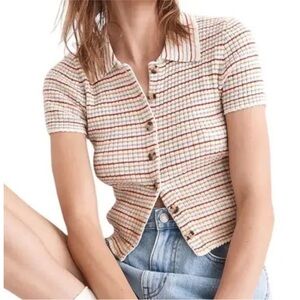 Madewell Striped Button-Front Sweater Polo